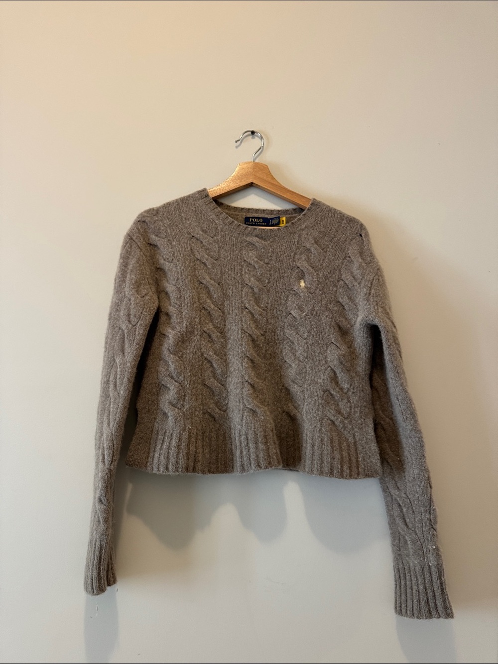 Polo by Ralph Lauren Taupe Cable Crewneck Sweater